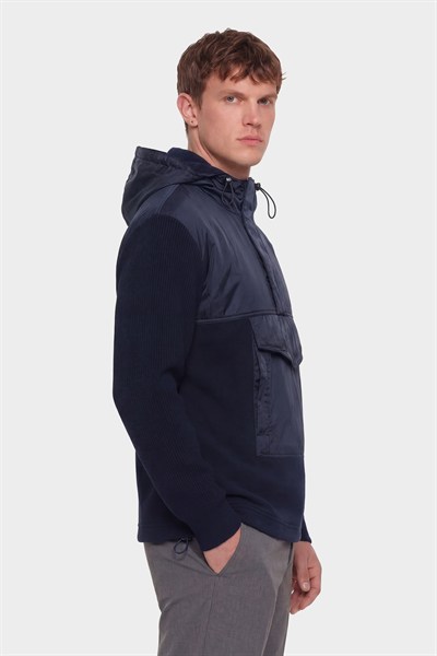 Giotelli Erkek Lacivert Normal Kesim Regular Fit Fleto Kapaklı Cep Kapişonlu Sweatshirt