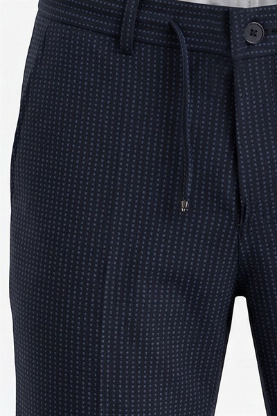 Giotelli Erkek Lacivert Dar Kesim Slim Fit Dokuma Yan Cep Lastikli Bel Pantolon