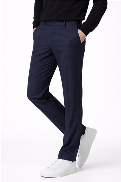 Giotelli Erkek Lacivert Dar Kesim Slim Fit Viskon Dokuma Yan Cep Normal Bel Pantolon