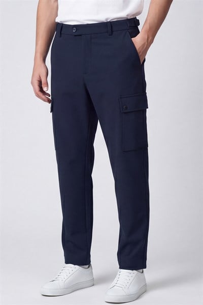 Giotelli Erkek Lacivert Dar Kesim Slim Fit Düz Kargo Cep Normal Bel Pantolon 