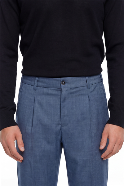 Giotelli Erkek Lacivert Normal Kesim Regular Fit Dokuma Yan Cep Duble Paça 6 Drop Pantolon