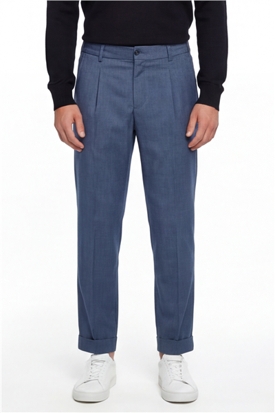 Giotelli Erkek Lacivert Normal Kesim Regular Fit Dokuma Yan Cep Duble Paça 6 Drop Pantolon