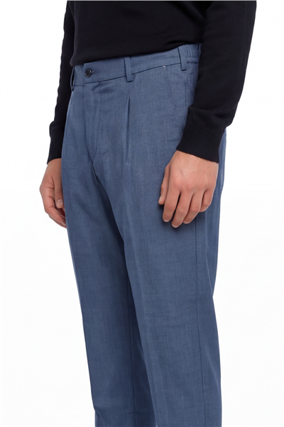 Giotelli Erkek Lacivert Normal Kesim Regular Fit Dokuma Yan Cep Duble Paça 6 Drop Pantolon