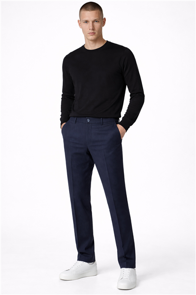 Giotelli Erkek Lacivert Dar Kesim Slim Fit Viskon Dokuma Yan Cep Normal Bel Pantolon
