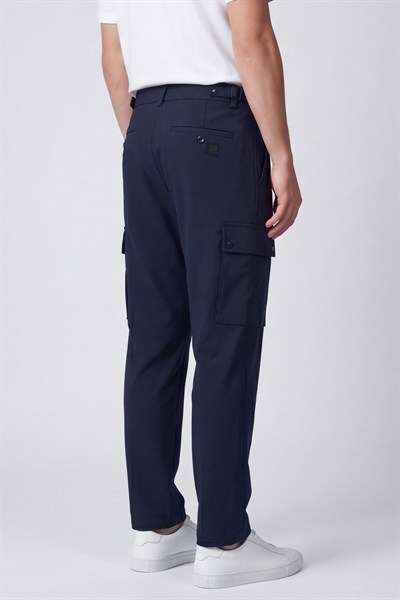 Giotelli Erkek Lacivert Dar Kesim Slim Fit Düz Kargo Cep Normal Bel Pantolon 