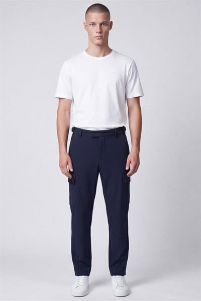 Giotelli Erkek Lacivert Dar Kesim Slim Fit Düz Kargo Cep Normal Bel Pantolon 