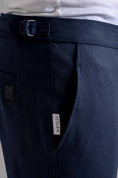 Giotelli Erkek Lacivert Dar Kesim Slim Fit Yünlü Dokuma Kargo Cep Normal Bel 6 Drop Pantolon