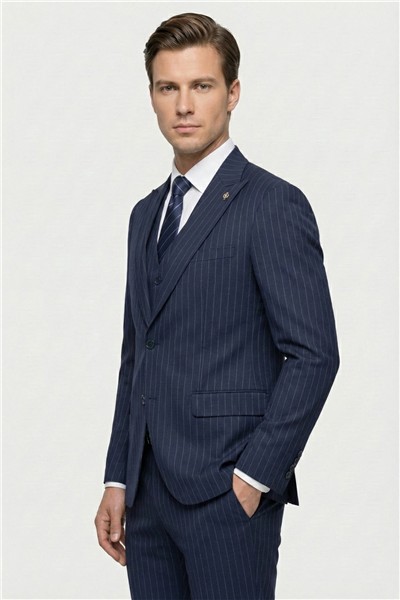 Giotelli Erkek Lacivert Dar Kesim Slim Fit Viskon 8 Drop Klasik Takım Elbise