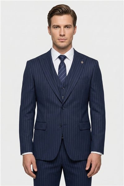 Giotelli Erkek Lacivert Dar Kesim Slim Fit Viskon 8 Drop Klasik Takım Elbise