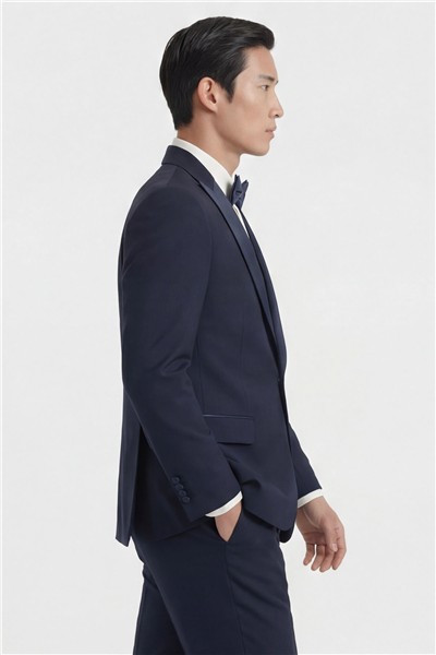 Giotelli Erkek Lacivert Dar Kesim Slim Fit Viskon Dokuma Normal Bel 8 Drop Klasik Yelekli Smokin Takım Elbise