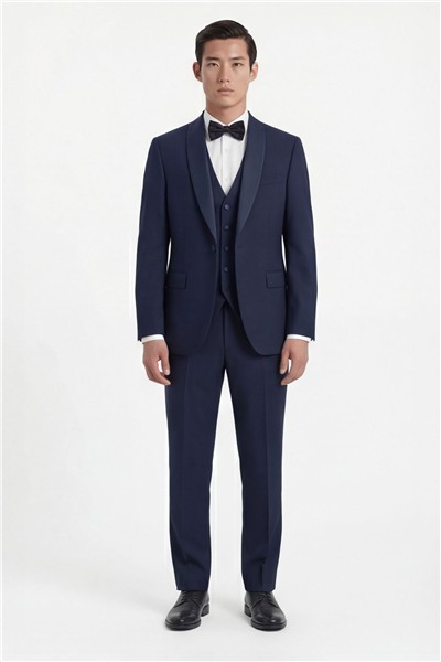 Giotelli Erkek Lacivert Dar Kesim Slim Fit Viskon Dokuma Normal Bel 6 Drop Yelekli Smokin Takım Elbise