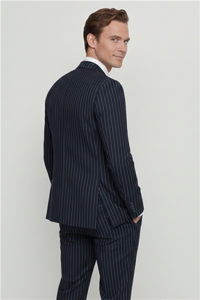 Giotelli Erkek Lacivert Dar Kesim Slim Fit Viskon Dokuma Normal Bel 6 Drop Yelekli Takım Elbise