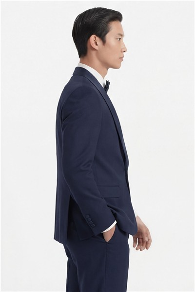 Giotelli Erkek Lacivert Dar Kesim Slim Fit Viskon Dokuma Normal Bel 6 Drop Yelekli Smokin Takım Elbise