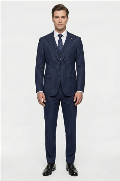 Giotelli Erkek Lacivert Dar Kesim Slim Fit Viskon 8 Drop Klasik Takım Elbise