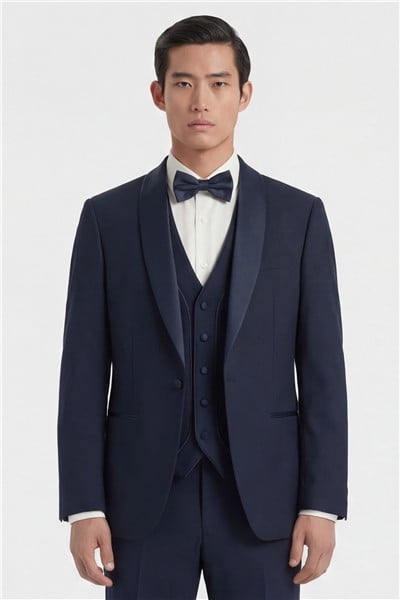 Giotelli Erkek Lacivert Dar Kesim Slim Fit Viskon Dokuma Normal Bel 8 Drop Klasik Yelekli Smokin Takım Elbise