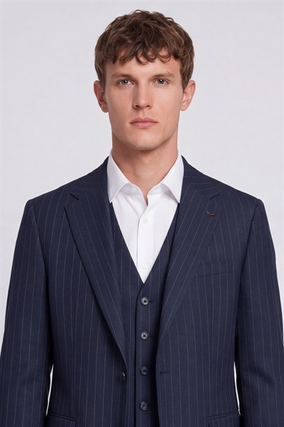 Giotelli Erkek Lacivert Dar Kesim Slim Fit Viskon Dokuma Çizgili Klasik Yaka 6 Drop Takım Elbise