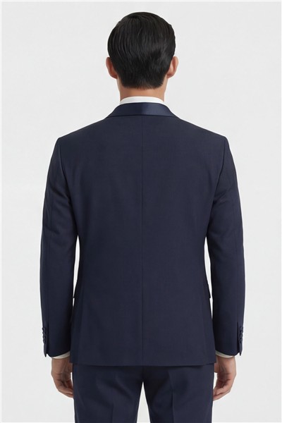 Giotelli Erkek Lacivert Dar Kesim Slim Fit Viskon Dokuma Normal Bel 8 Drop Klasik Yelekli Smokin Takım Elbise