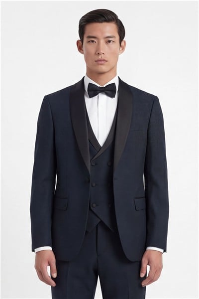 Giotelli Erkek Lacivert Dar Kesim Slim Fit Viskon Dokuma Normal Bel 6 Drop Yelekli Klasik Smokin Takım Elbise