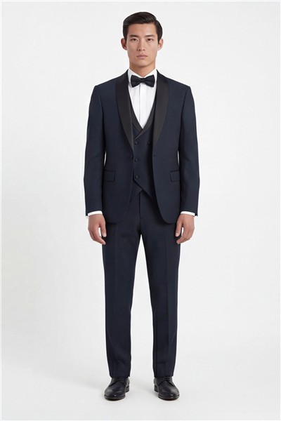 Giotelli Erkek Lacivert Dar Kesim Slim Fit Viskon Dokuma Normal Bel 6 Drop Yelekli Klasik Smokin Takım Elbise