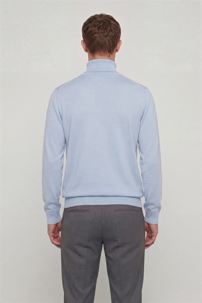 Giotelli Erkek Mavi Normal Kesim Regular Fit Yünlü Dokuma Yarım Balıkçı Yaka Triko Kazak