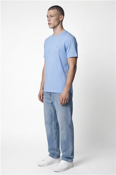 Giotelli Erkek Mavi Dar Kesim Slim Fit %100 Pamuk Bisiklet Yaka Tişört