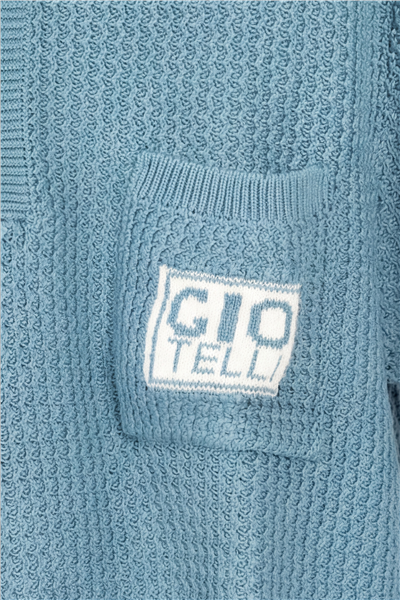 Giotelli Erkek Mavi Normal Kesim Regular Fit %100 Pamuk Düğmeli Polo Yaka Triko Kazak