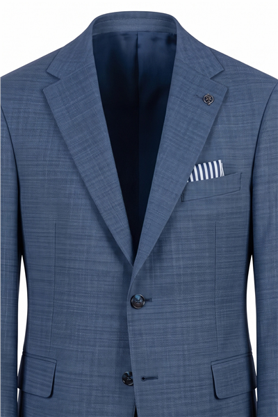 Giotelli Erkek Mavi Dar Kesim Slim Fit Viskon Dokuma Fleto Kapaklı Cep Normal Bel 5 Drop Klasik Takım Elbise