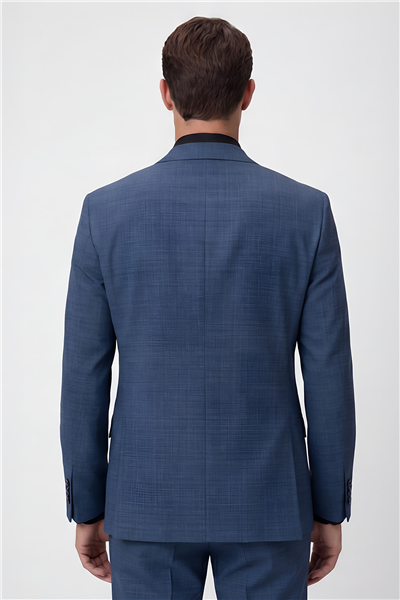 Giotelli Erkek Mavi Dar Kesim Slim Fit Viskon Dokuma Fleto Kapaklı Cep Normal Bel 5 Drop Klasik Takım Elbise