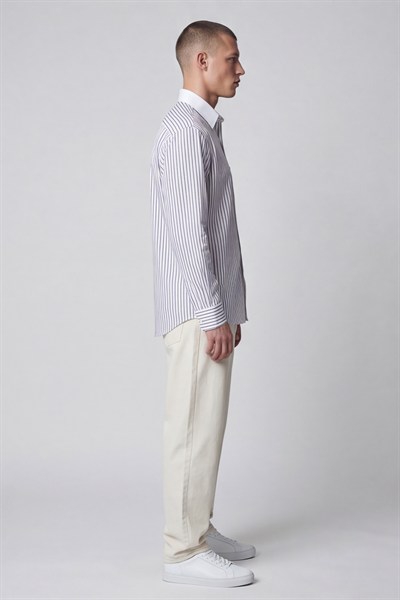 Giotelli Erkek Mix Geniş Kesim Oversize Fit Pamuklu Dokuma Çizgili Apoletli Yaka Gömlek