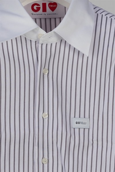 Giotelli Erkek Mix Geniş Kesim Oversize Fit Pamuklu Dokuma Çizgili Apoletli Yaka Gömlek