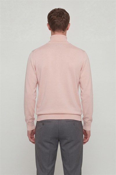 Giotelli Erkek Pudra Dar Kesim Slim Fit Yünlü Düz Balıkçı Yaka Triko Kazak