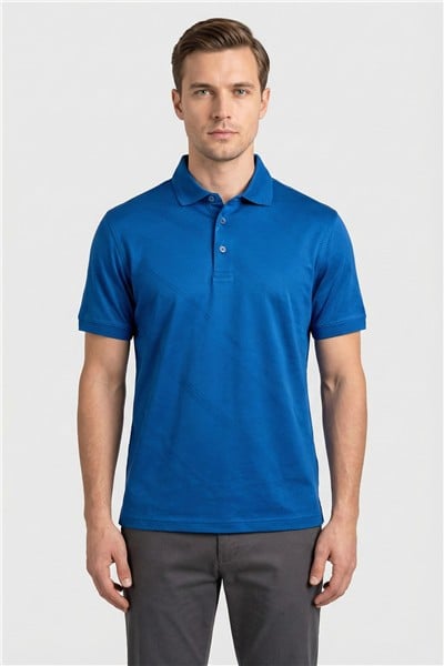 Giotelli Erkek Saks Rahat Kesim Comfort Fit %100 Pamuk Dokuma Düğmeli Polo Yaka Tişört