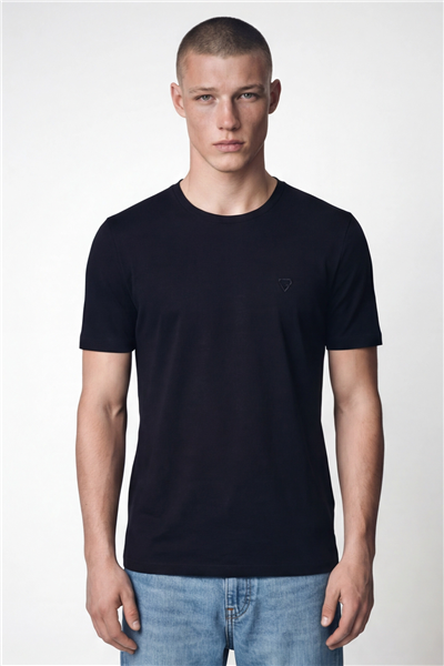 Giotelli Erkek Siyah Dar Kesim Slim Fit %100 Pamuk Bisiklet Yaka Tişört
