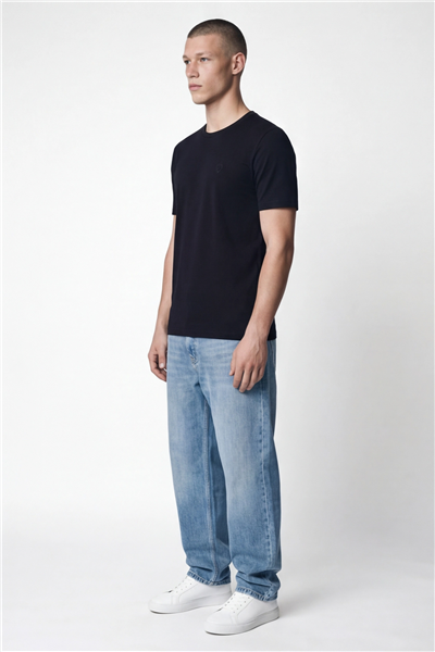 Giotelli Erkek Siyah Dar Kesim Slim Fit %100 Pamuk Bisiklet Yaka Tişört