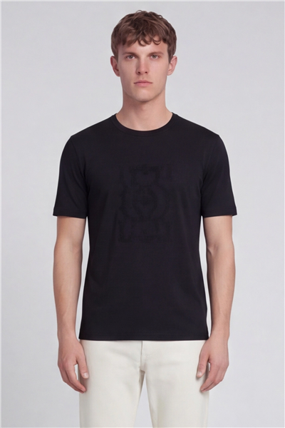 Giotelli Erkek Siyah Dar Kesim Slim Fit %100 Pamuk Bisiklet Yaka Tişört
