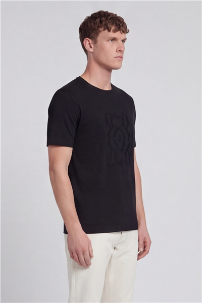 Giotelli Erkek Siyah Dar Kesim Slim Fit %100 Pamuk Bisiklet Yaka Tişört