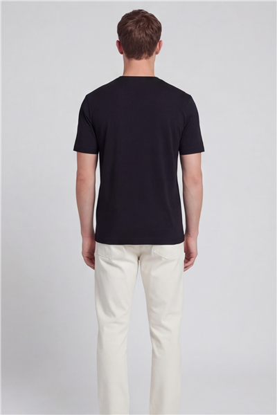 Giotelli Erkek Siyah Dar Kesim Slim Fit %100 Pamuk Bisiklet Yaka Tişört