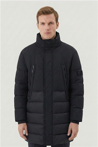 Giotelli Siyah Felix Paraşüt Kumaş Dik Yaka Fermuarlı Regular Fit Erkek Mont