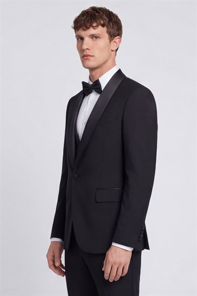 Giotelli Erkek Siyah Dar Kesim Slim Fit Yünlü Dokuma 6 Drop Smokin Takım Elbise