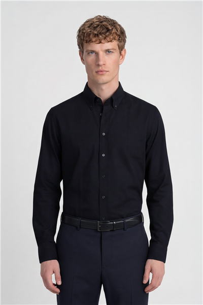 Giotelli Erkek Siyah Normal Kesim Regular Fit Uzun Kollu Düğmeli Yaka Gömlek