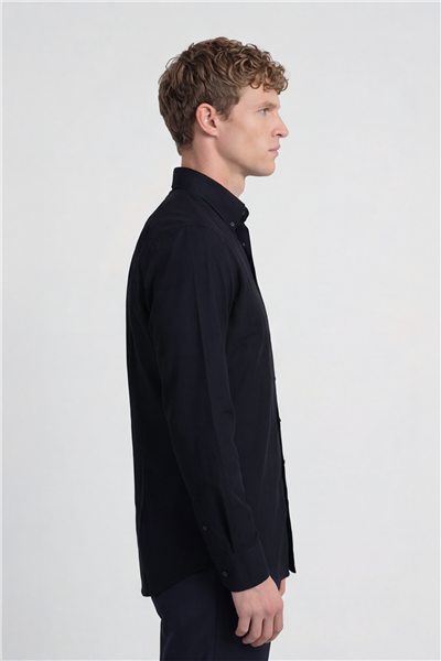 Giotelli Erkek Siyah Normal Kesim Regular Fit Uzun Kollu Düğmeli Yaka Gömlek