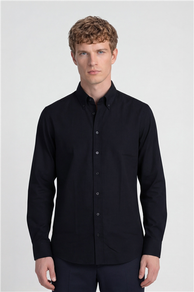 Giotelli Erkek Siyah Normal Kesim Regular Fit Uzun Kollu Düğmeli Yaka Gömlek