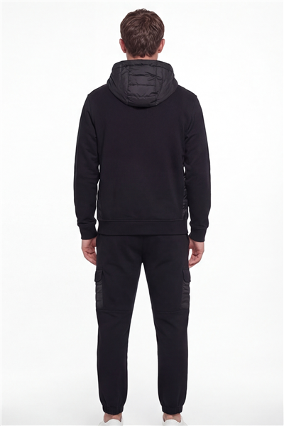 Giotelli Erkek Siyah Normal KesimRegular Fit Pamuklu Lastikli Paça 6 Drop Kapüşonlu Eşofman Takımı