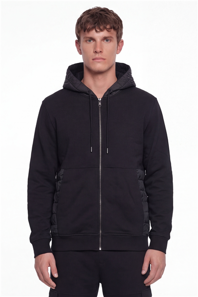 Giotelli Erkek Siyah Normal KesimRegular Fit Pamuklu Lastikli Paça 6 Drop Kapüşonlu Eşofman Takımı