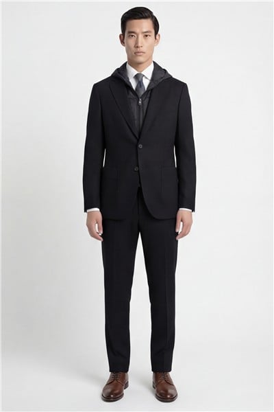 Giotelli Erkek Siyah Dar Kesim Slim Fit Yünlü Dokuma Normal Bel 6 Drop Klasik Takım Elbise