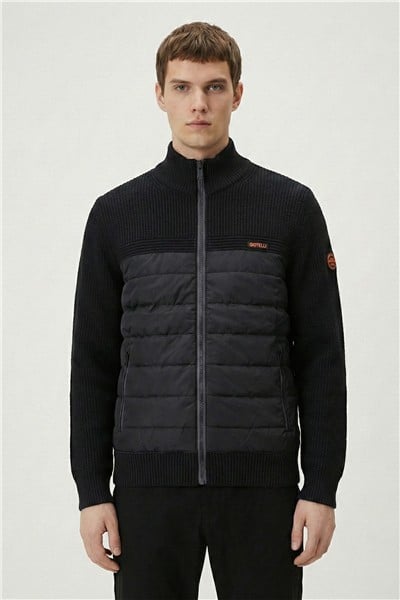 Giotelli Siyah Triko Dokulu %100 Pamuk Dış Giyim Mont