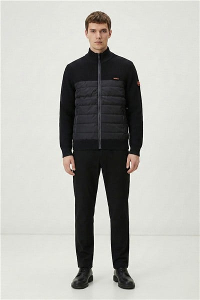 Giotelli Siyah Triko Dokulu %100 Pamuk Dış Giyim Mont