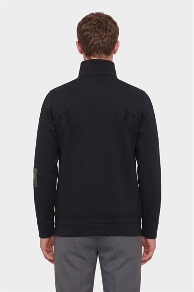 Giotelli Erkek Siyah Normal Kesim Regular Fit Yünlü Dokuma Fermuarlı Balıkçı Yaka Triko Kazak
