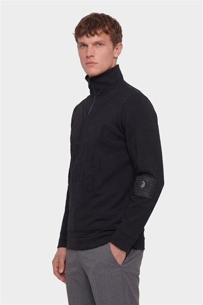 Giotelli Erkek Siyah Normal Kesim Regular Fit Yünlü Dokuma Fermuarlı Balıkçı Yaka Triko Kazak