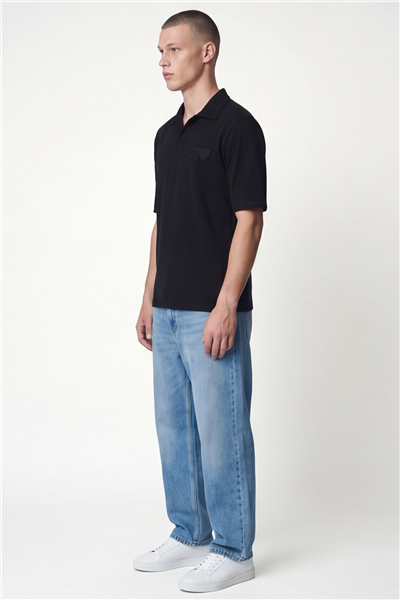 Siyah Polo Yaka Havlu T-Shirt